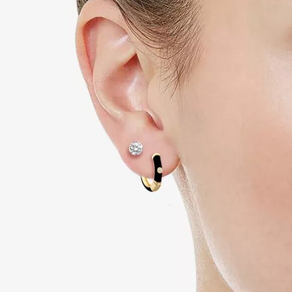 Black Cross Crystal Enamel Necklace and Earring for everyday wear Set, 3-Piece - Picture 3 of 5